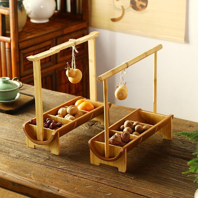 Bamboo Fruit Plate Pastry Box Beam Box Dried Fruit Plate Dessert Table Creative Household Dim Sum Basket Japanese Restaurant Tray