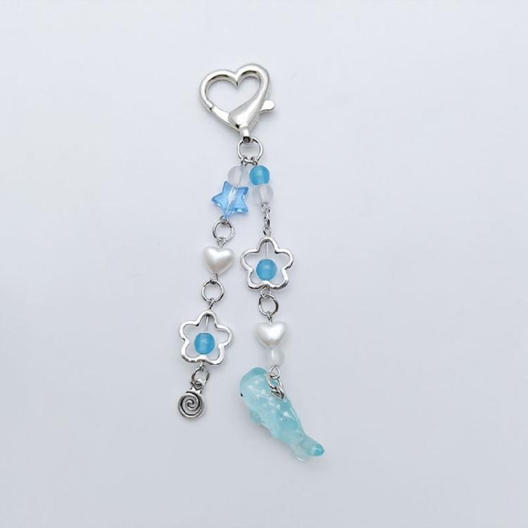 Hollow Flower Pendant Keychain Crystal Star Beaded Keyring Unique Whale Decors  Valentines Day Gift Bag Car Ornament