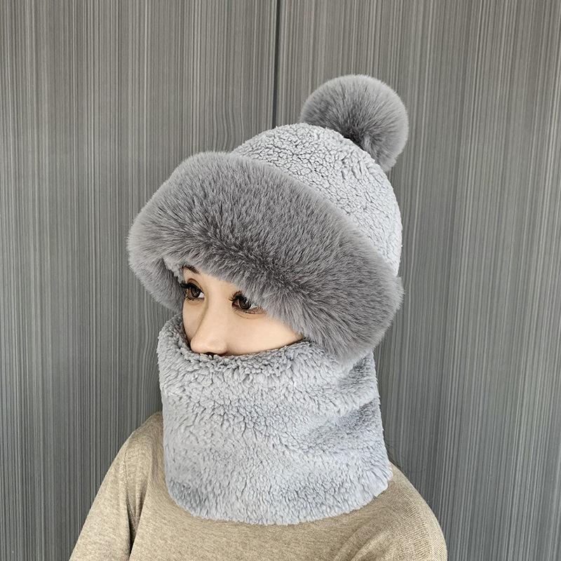 Inverno Protezione Integrata per le Orecchie Cappello Antivento Cappello Baotou Sciarpa Maschera Pompon di Pelliccia Più Velluto Cappello Caldo da Ciclismo per Donna