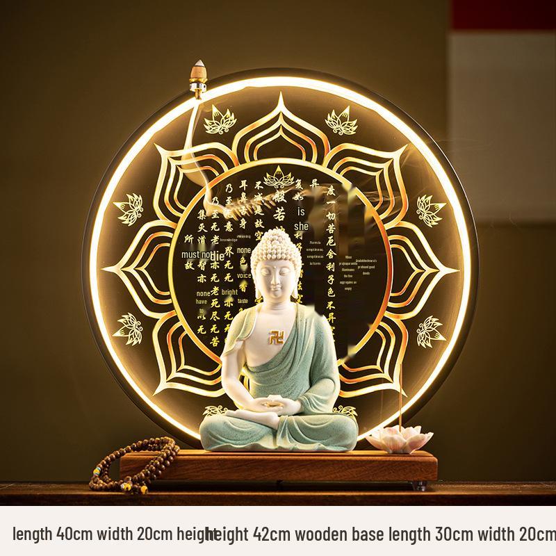 Keramik Shakyamuni Buddha Statue - Wohnzimmer Kunstwerk mit den Drei Heiligen und Lichtkreis Design