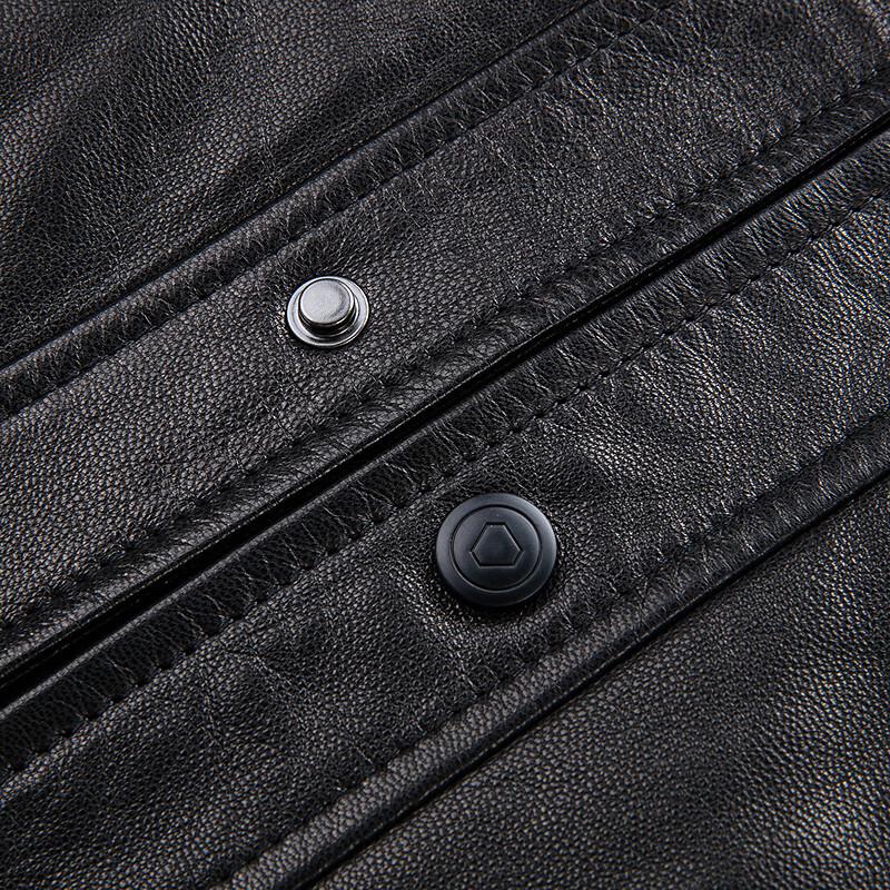 FAPAI Men's Genuine Goatskin Turn-Down Collar Leather Jacket