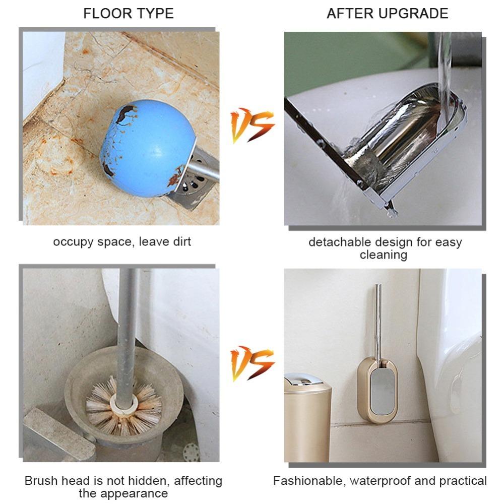 Wall Mounted Toilet Brush ABS Stainless Steel Toilet Handle Brush  Home Hotel Bathroom