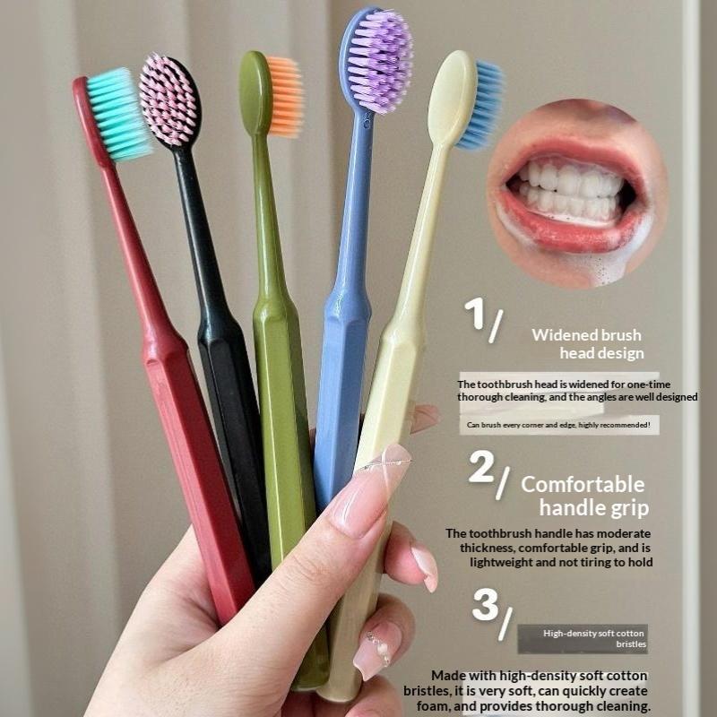5Pcs Wide Head Soft Bristle Toothbrush Fine Gentle Bristles Oral Cleaning Tooth Brush For Family Travel Daily Teeth Care Use