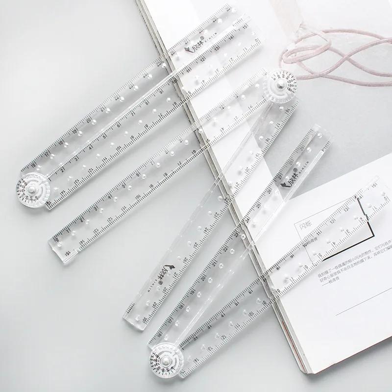2pcs Creative Acrylic Transparent Folding Ruler Simple Scale Plastic Ruler Drawing Ruler for School Office Gadgets