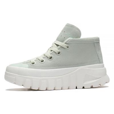 Li Ning Leather Boot Thick Sole Sports Mid Top Casual Shoes Women Boots Aqua-White AZGS144-3