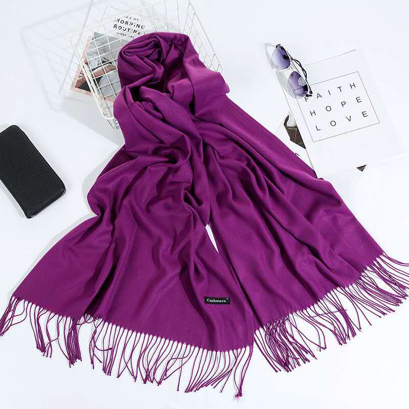 Autumn And Winter New Women'S Cashmere Scarf Solid Color Imitation Cashmere Pulling Scarf Thick Embroidery Cashmere Shawl