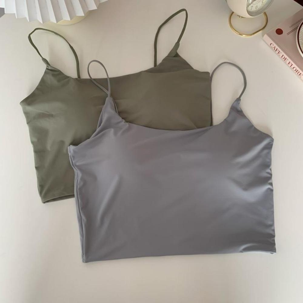 Chest Pad Tank Top Ice Silk Halter Crop Tops Women Summer Camis Backless Camisole Fashion Tube Lady Sleeveless Cropped Vest