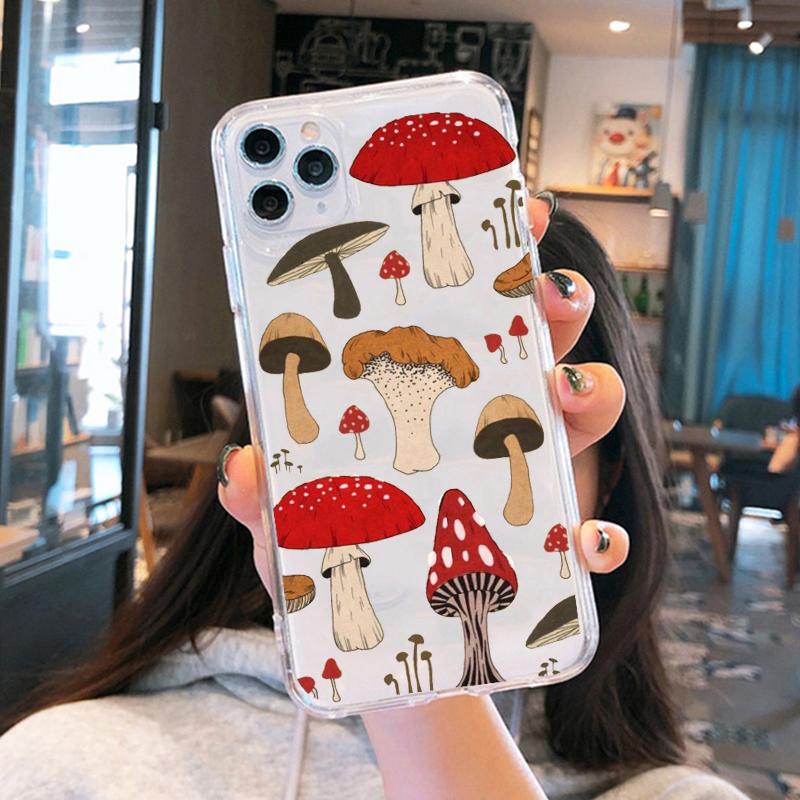 Clear Phone Case For iPhone 15 14 13 12 Pro MAX 11 XS XR 8 Plus Creative Minimalist Graffiti Line Mushroom Soft TPU Cover Coque