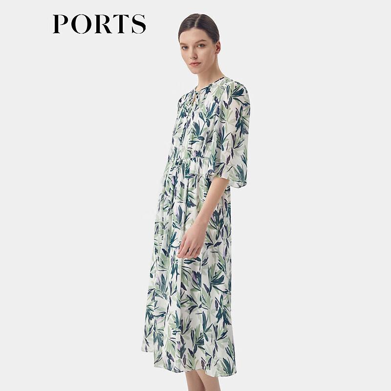 

Ports Женское весенне-летнее платье А-силуэта с принтом и шелковым галстуком-бантом на шее XL