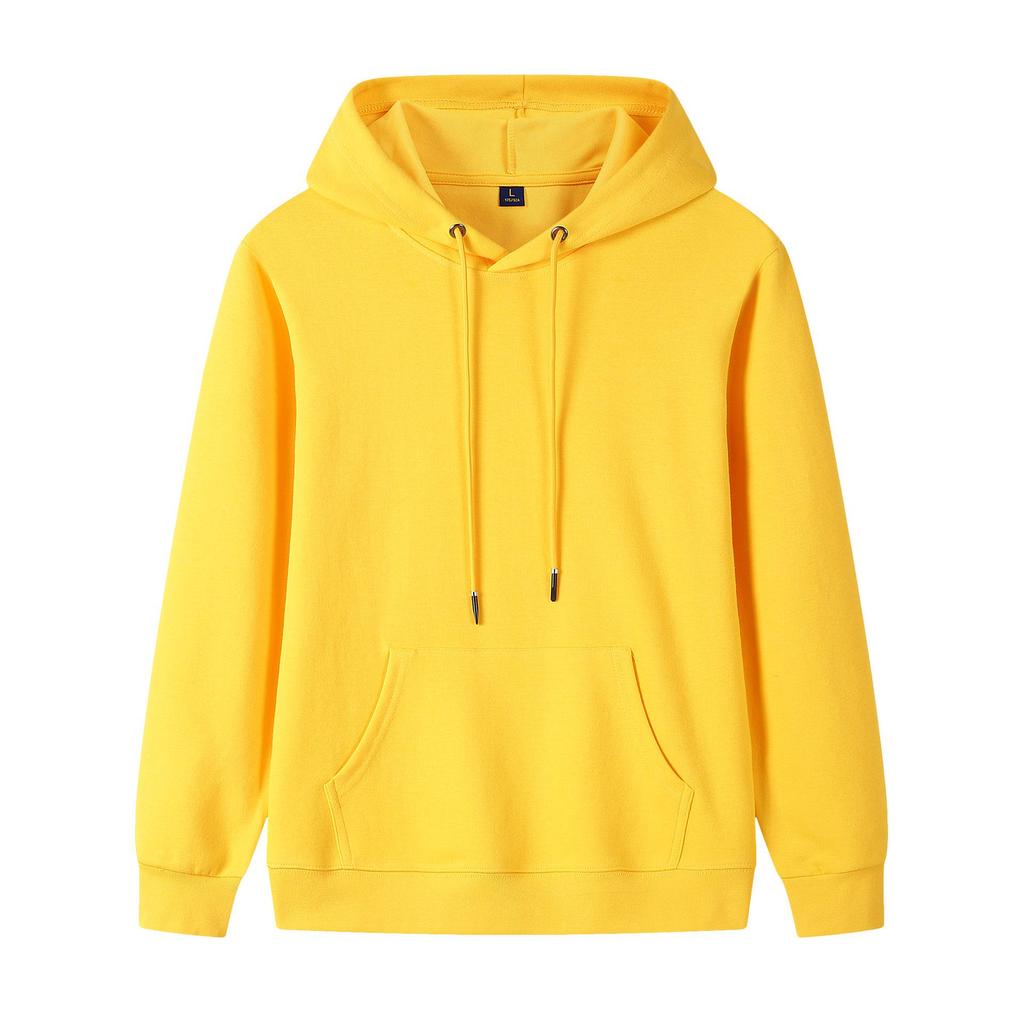 Couple's Casual Solid Color Hooded Sweatshirt - Heavyweight 320g Pure Cotton, Long Sleeve, for Spring and Autumn.