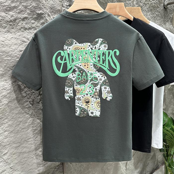 

Новая летняя мужская футболка с коротким рукавом из гребенного хлопка с принтом, универсальный мужской топ с рукавом до локтя 5XL серый