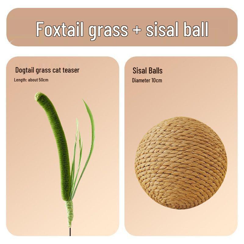 Foxtail Grass Cat Teaser Wand: Durable Long Rod Toy for Self-Play and Boredom Relief