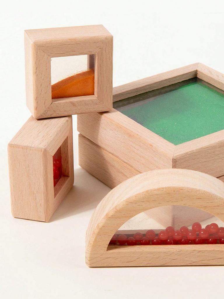 Children's Wooden Rainbow Acrylic Translucent Building Blocks for Creative Geometric Shape Assembly, Promoting Hand-eye Coordina