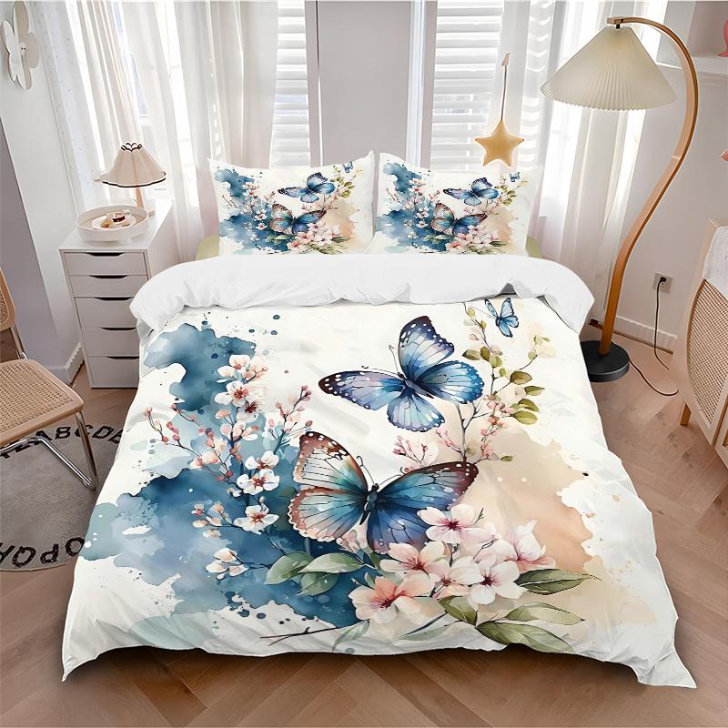 3pcs Butterfly Art Ideas Printed Quilt Set - Soft and Comfortable Quilt Cover for Bedroom, Guest Room and Dormitory Decorative Bedding Set 1