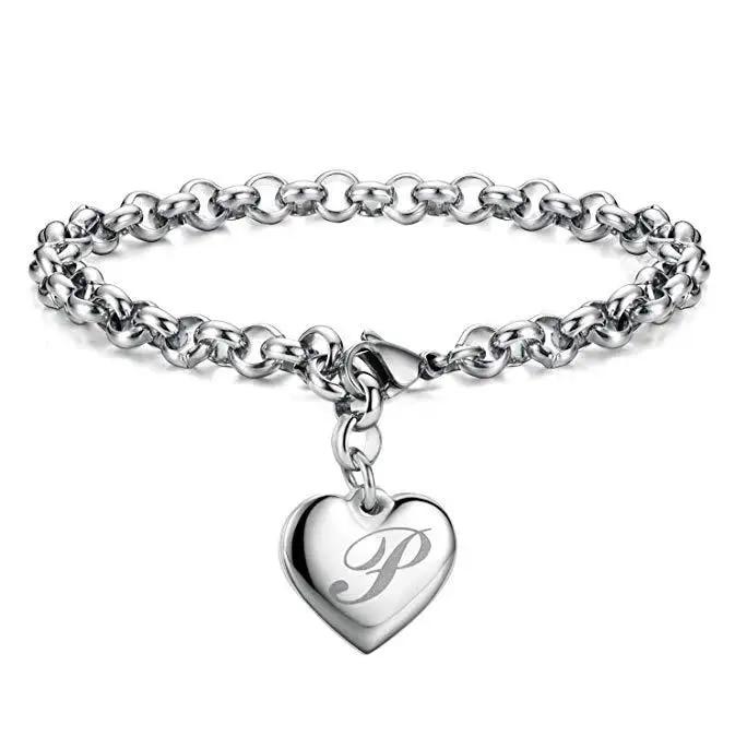925 Sterling Silber Fein 26 Buchstaben Damen Herren Kette Armband Charm Herz Niedlich Hochzeit Persönlichkeit Schmuck Dame Geschenk Party 20cm