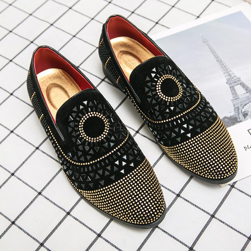 Men's Shoes Trendy Rhinestone Leather Shoes Men's Pointed Toe One-pedal Loafers Men's Casual Shoes Men's Korean Version of Youth Fashion Foot Cover