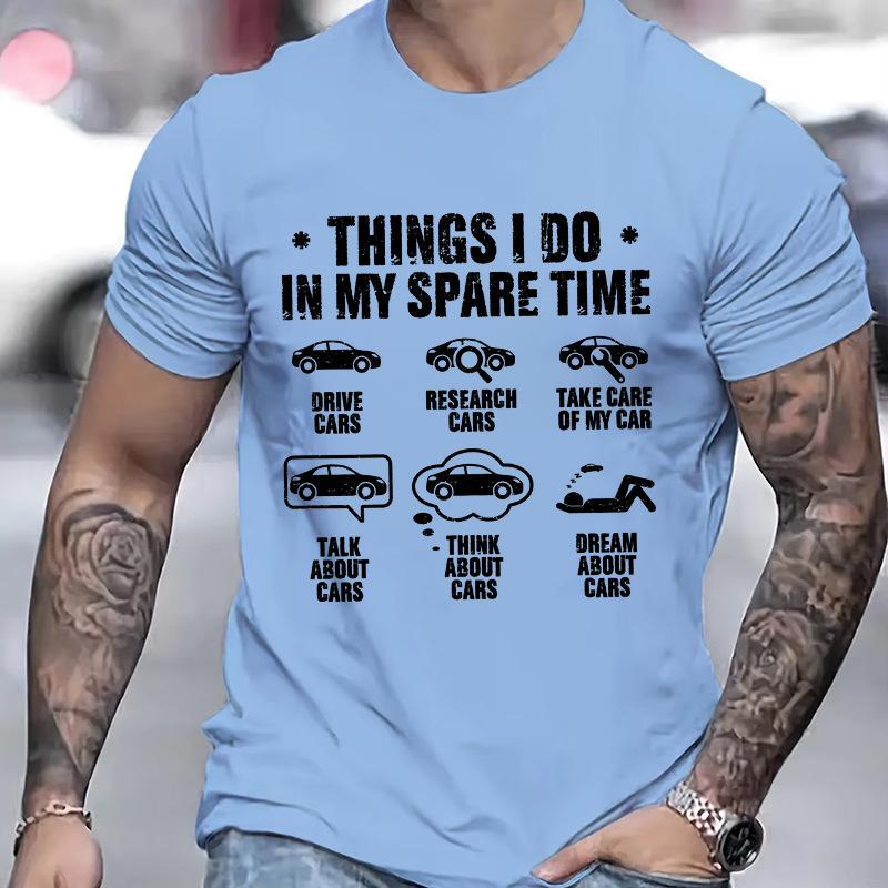 Unisexs Casual T Shirt Vintage Things I Do In My Spare Time Car Icons Graphic Tees Crew Neck Loose Summer Car Guy Humor Tops