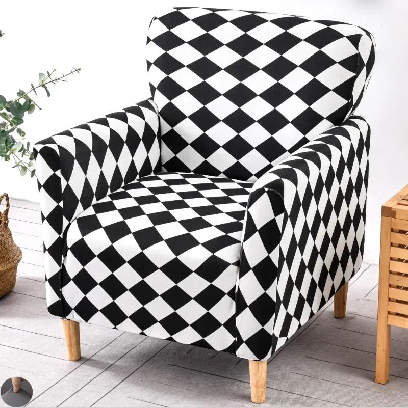 1PC Printing Tub Club Armchair Cover Stretch Sloping Arm Back Slipcover Soft Single Small Chair Seater Sofa Covers for Home Club