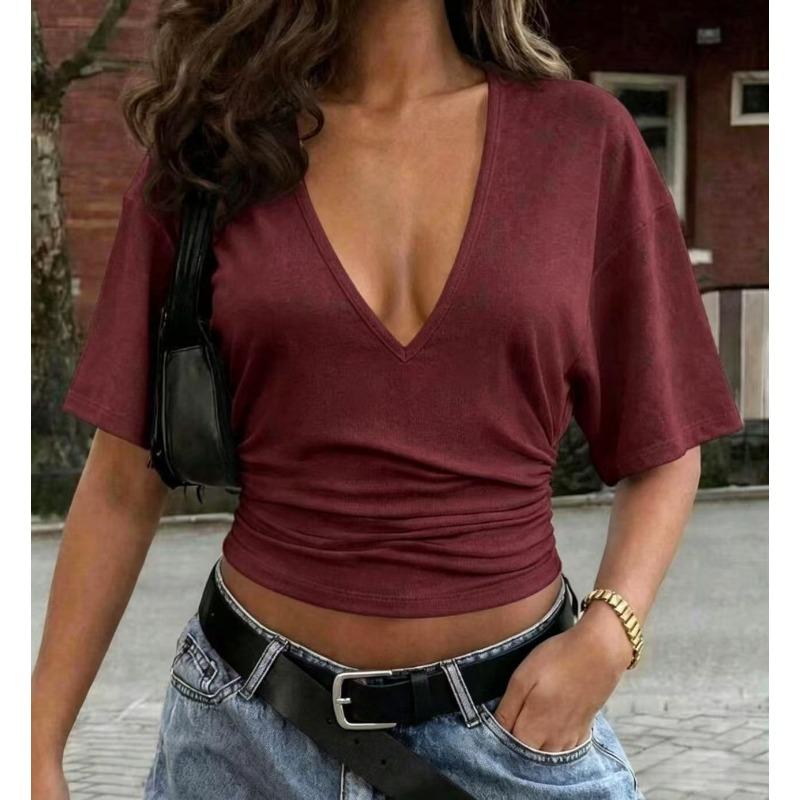 Blusas y Camisas Casuales de Moda para Mujer JPNTKY de Manga Corta con Cuello en V