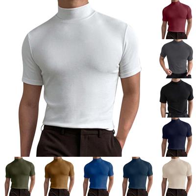 Sommer Kurzarm T-Shirt mit Stehkragen für Herren Basisschicht Einfarbiges Herrenhemd