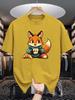 Unisex Crew Neck Tee Cute Fox Cartoon Graphic Print Soft Cotton Loose Short Sleeve Summer Casual Daily Street Breathable Wear Tops