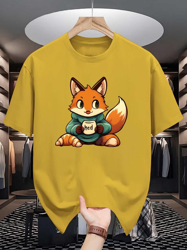 Unisex Crew Neck Tee Cute Fox Cartoon Graphic Print Soft Cotton Loose Short Sleeve Summer Casual Daily Street Breathable Wear Tops