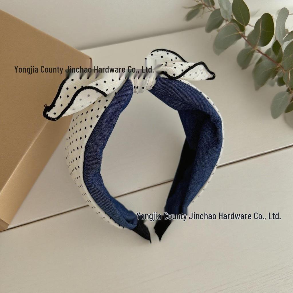 Korean Classic Red & White Polka Dot Bow Headband for Women - 2025 Fashion Hair Accessory