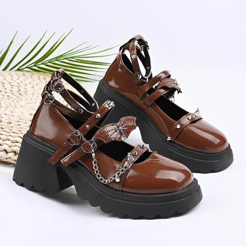 Fashion Gothic Metal Decoration Ankle Strap Pumps Women Punk Platform High Heels Mary Jane Shoes 2025 Summer Sweet Pink Lolita Shoes