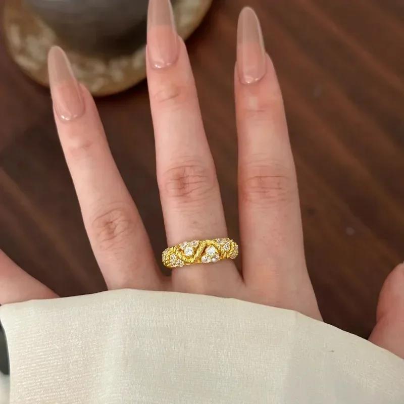 Vintage Art Retro Style Pineapple Bag Twists Diamond Rings For Women Fine Exquisite High Fashion   Ring Wedding Jewelry