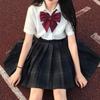 GEAHOL School Uniform Skirt 3-Piece Set Girls High Waist Pleated Check Pattern with Bow Tie Tie Adjustable Waist Machine Washable for School Festival