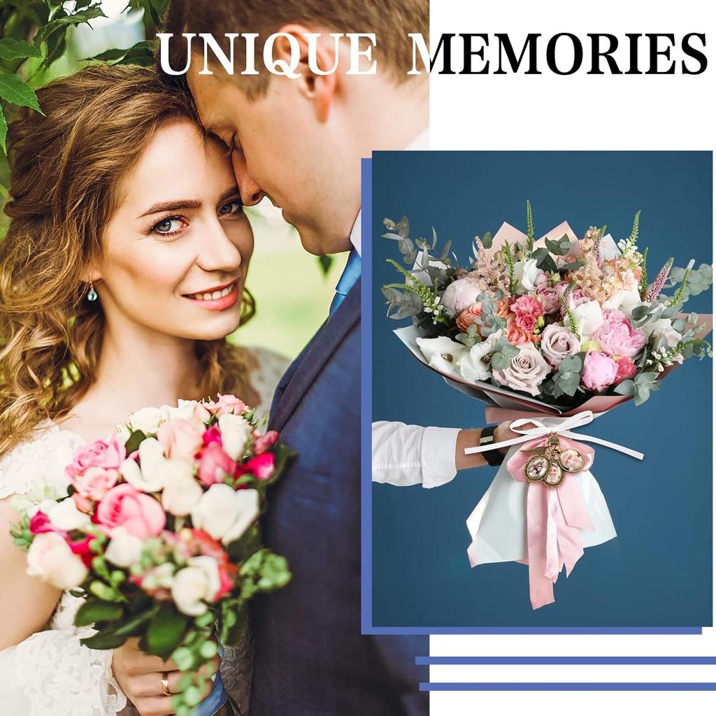Lusofie Wedding Memory Lacy Oval Bouquet Photo Charms Angel Wing Memorial Charms for Bridal Shower and Bachelor Party