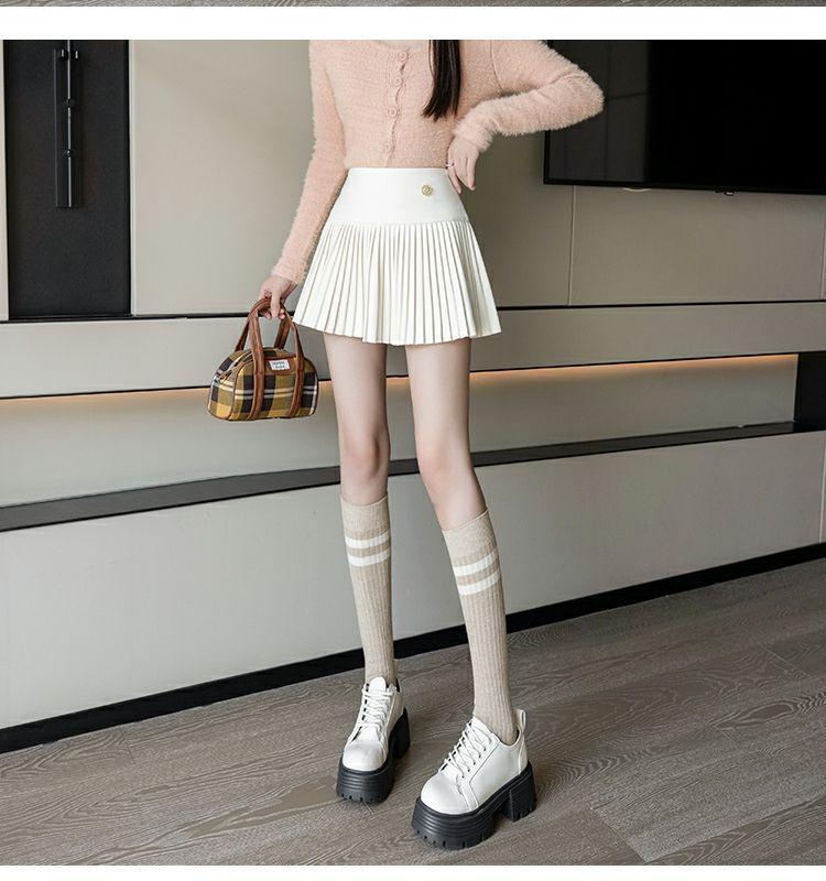 Women's High-Waist Pleated Wool Skirt - Spicy American Style for Autumn/Winter