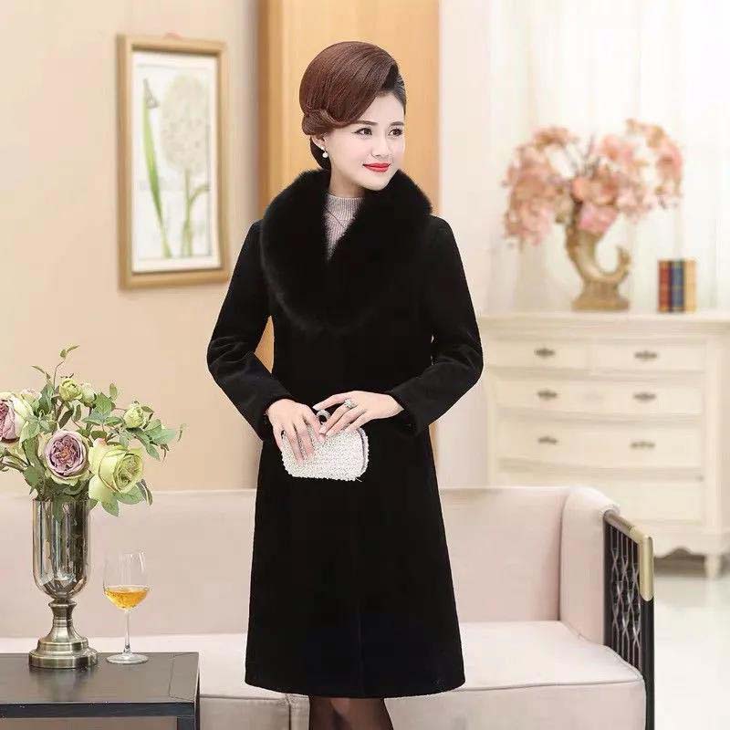 

Женская длинная шуба из искусственного норки, женская осенне-зимняя утолщенная шуба с воротником из искусственного лисьего меха, тонкая XXXXL