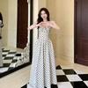 French Hollow Design Polka Dot Dress Women's Summer New Pleated Waist Thin Small Fly Sleeve Temperament Long Dress