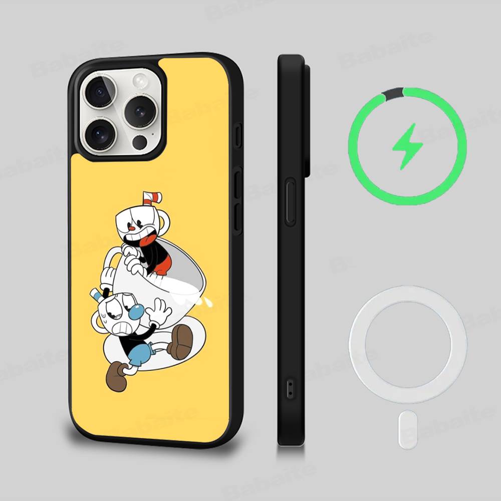 Cute Cuphead Magnetic Matte Phone Case For IPhone 16 17 15 14 13 12 11 For Magsafe Wireless Charge Cover