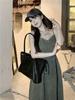 Vintage Denim Suspender Dress With Knit Fabric For Summer Casual Wear