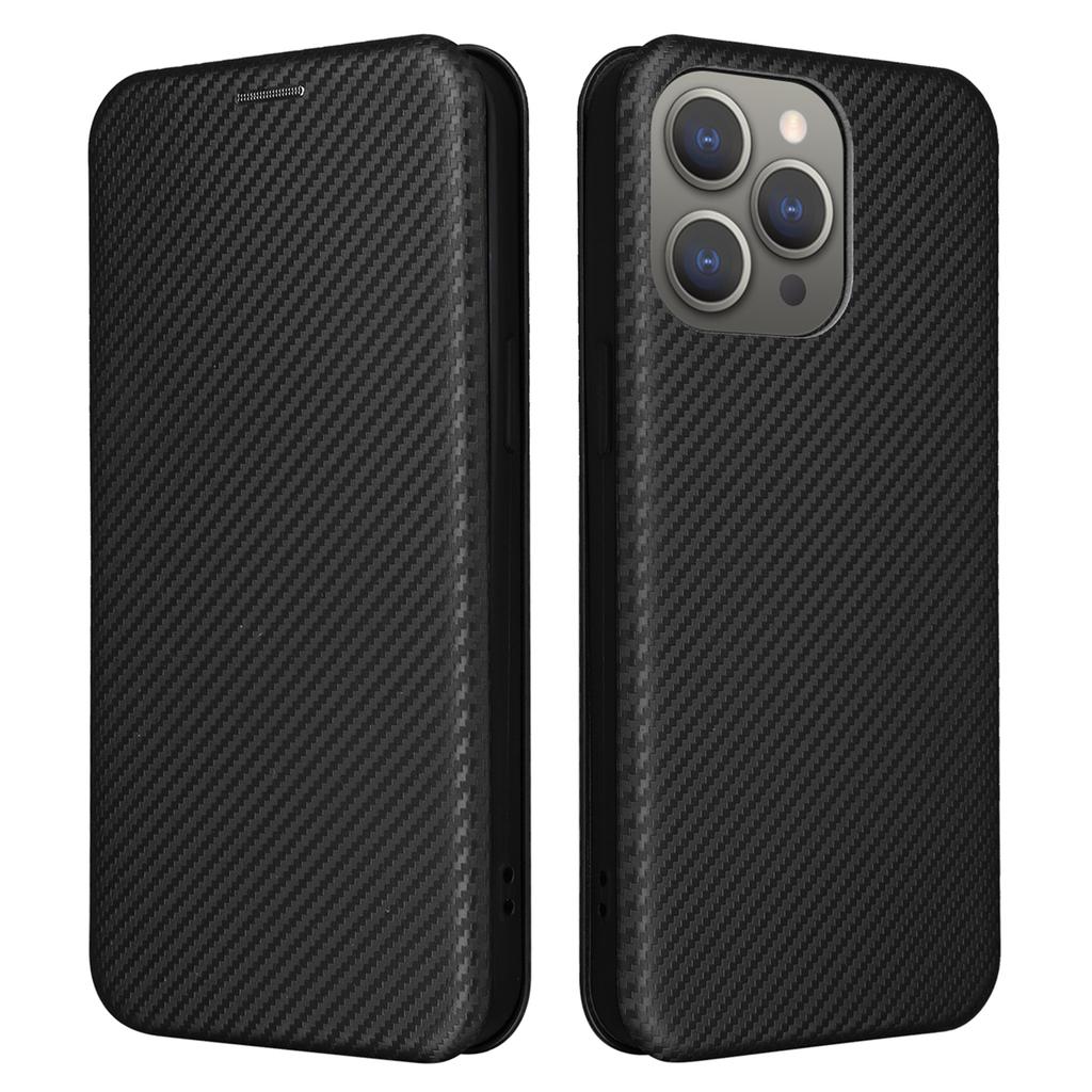 Phone Case with Card Holder for iPhone 15 Pro Max,Carbon Fiber Texture Leather Stand Cover