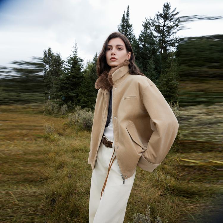ELLE French Vintage Barn Style Corduroy Fur Collar Casual Loose Versatile Long Sleeve Work Jacket Cotton Coat Women jackets EH53452