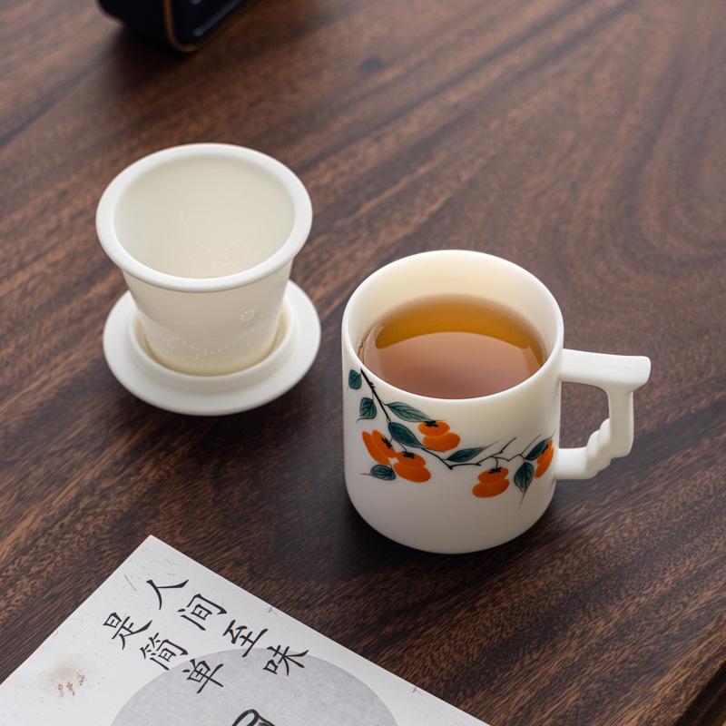 White hand-painted plain-fired suet jade porcelain office cup ceramic cup tea set business company creative gifts