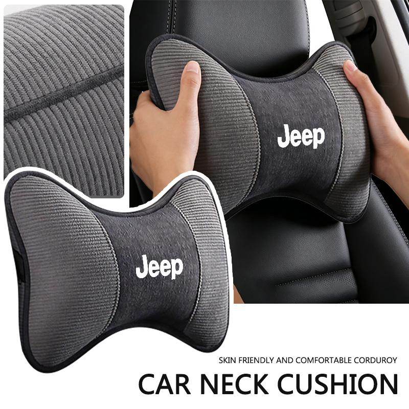 2Pcs Car Seat Headrest Auto Logo Neck Pillow For Jeep Renegade Compass Grand Cherokee Wrangler JK Gladiator Keychain Accessory