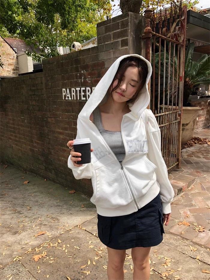 Bestickte Buchstabe H Damen Zip-Up Hoodie Jacke - Herbst 2025 Kollektion