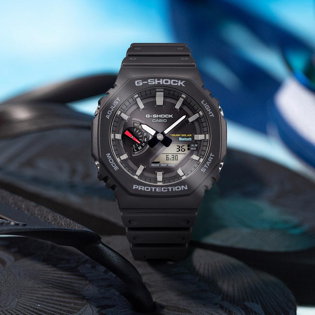 Casio G-Shock Classic Octagonal Carbon Fiber Core Protective Dual Display Sports Quartz Watch Resin Strap Unisex watches Black GA-B2100-1APR