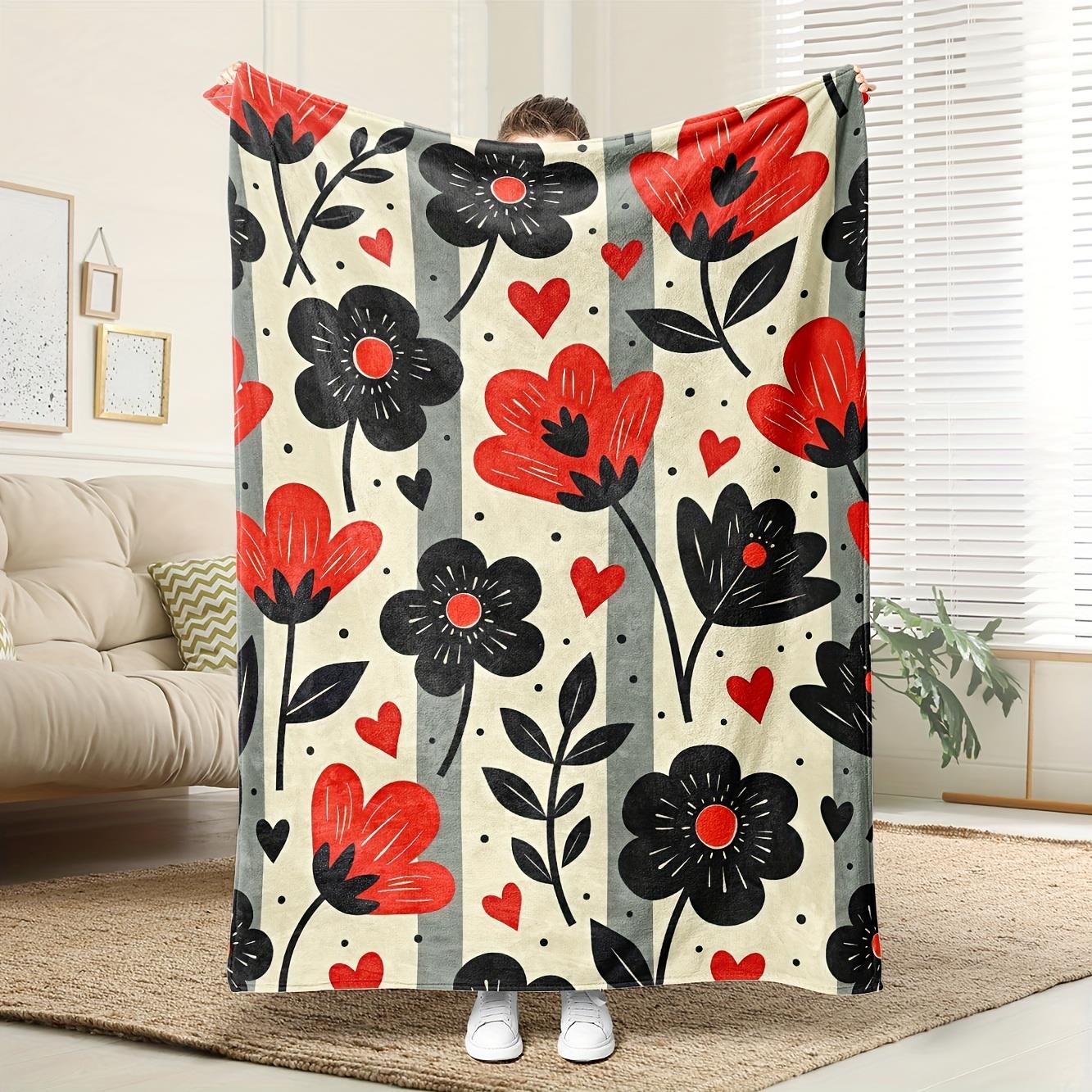 

1pc Floral heart pattern blanket polyester fabric machine washable suitable for sofas or beds 75x100cm