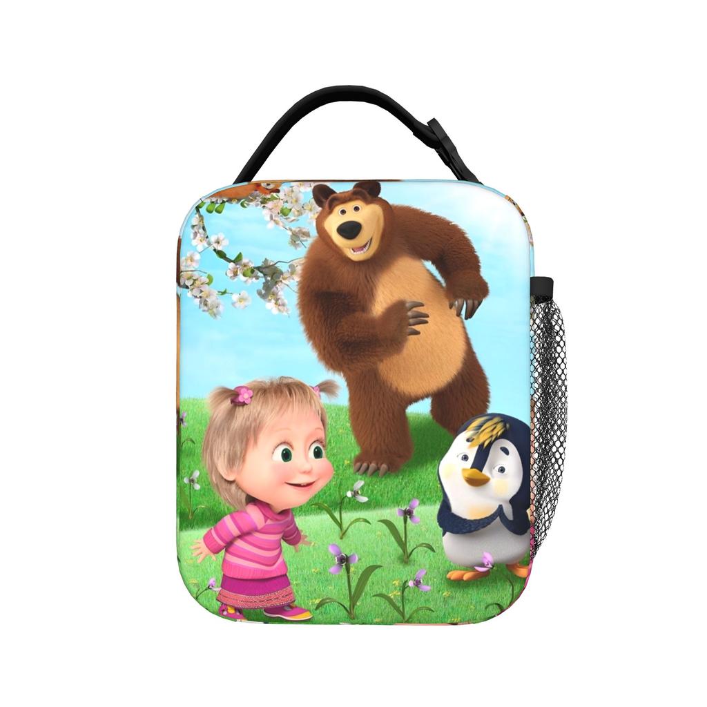 Charming Comic M-Masha Plus Bear Heat-keeping Meal Tote High Capacity Lunch Container Thermal Bag Tote Lunch Box Beach Open-air
