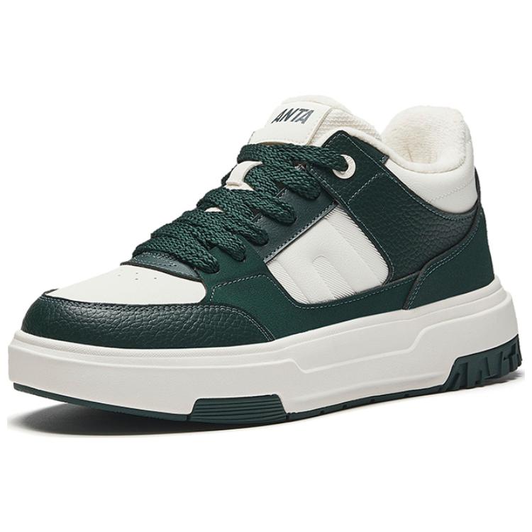 Anta Fleece Lined Comfortable Non Slip Wear Resistant Mid Top Sneakers Men Sneakers White Green 112448920-1