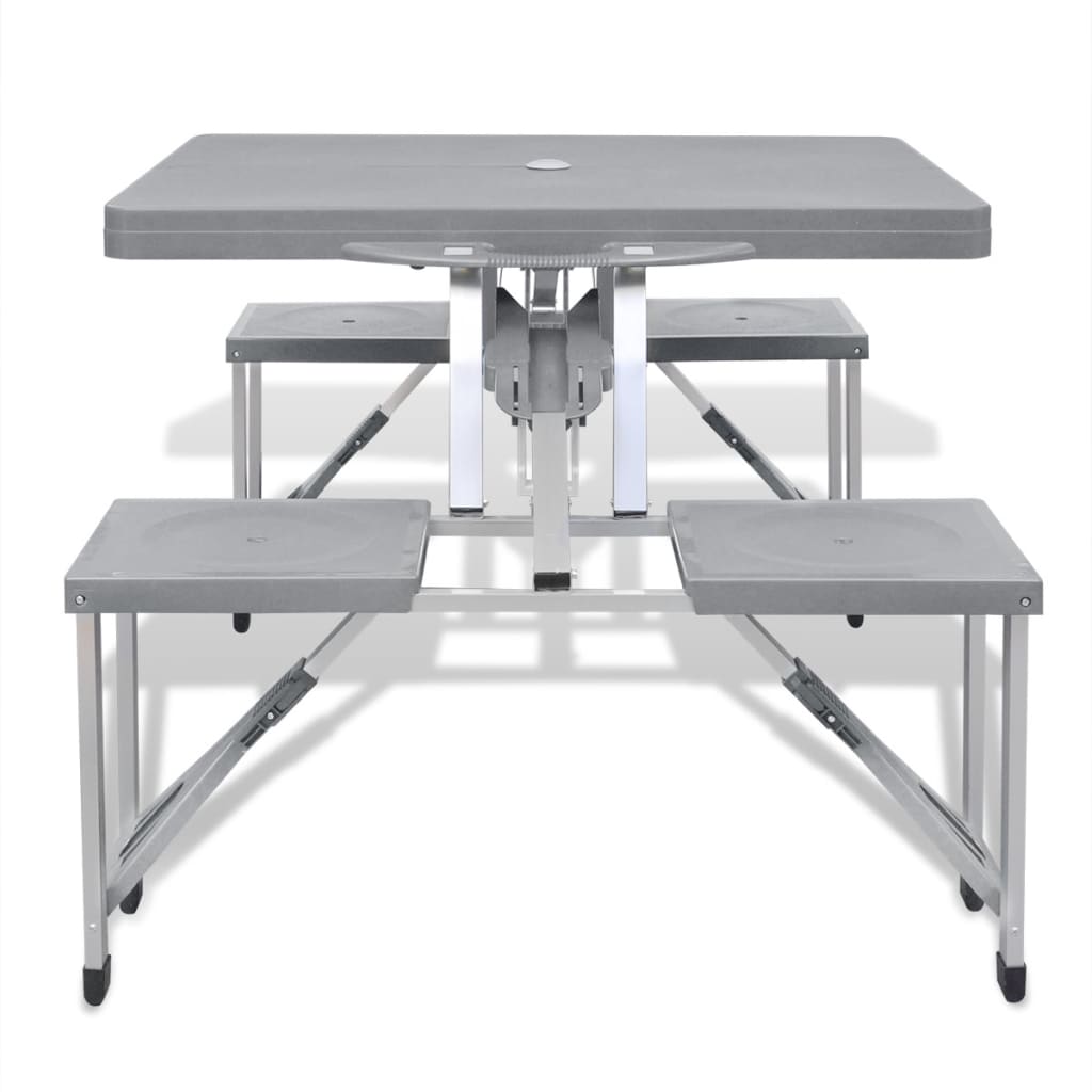 Folding Camping Table with 4 Stools Extra Lightweight Aluminum Gray