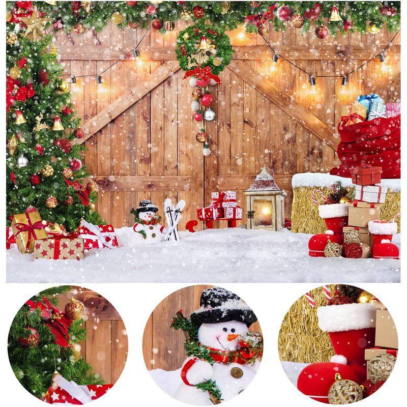 Rural Christmas Barn Wooden Door Background Photography Props Christmas Tree Snow Scene Gift