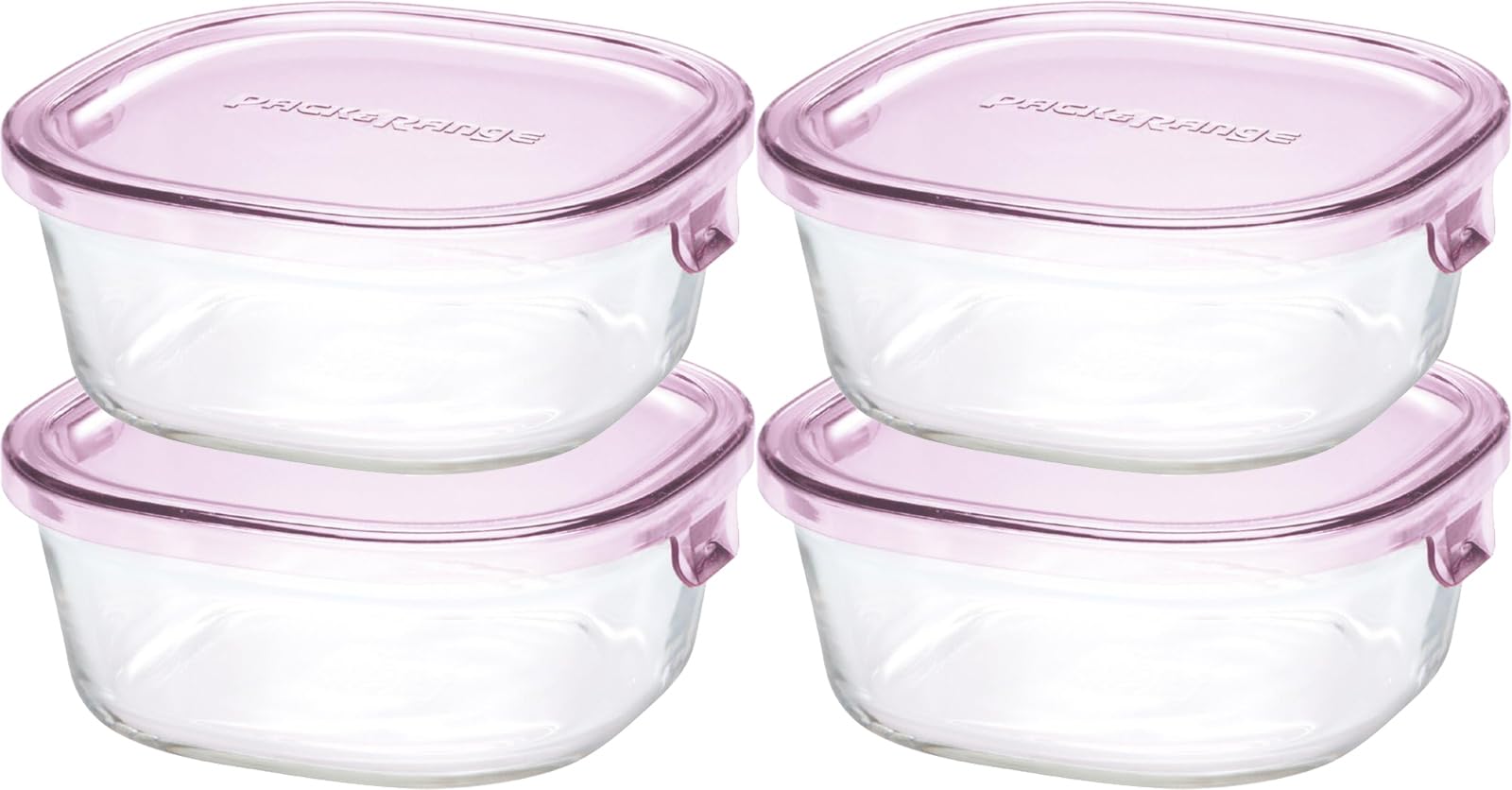 

Iwaki Glass Storage Set of Pack Microwave 1 Heat-Resistant Container, Pink, Square, Small, 450ml, 4, & Safe, Serving, KC3240N-P