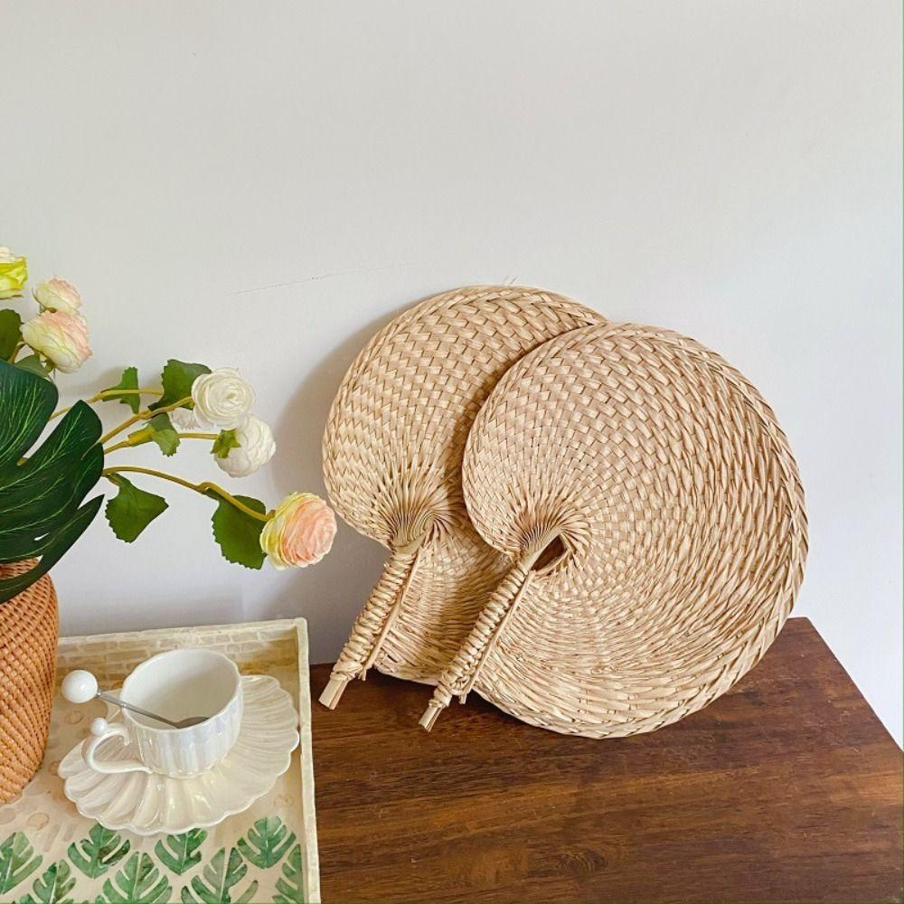 Portable Handmade Woven Straw Fans Lightweight Summer Cooling Fan  Home Decoration