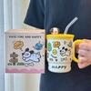 Cute Straw Cup for Drinking Water for Household Ceramic Mug with Lid Water Cup for Girls with High Appearance Office Coffee Cup